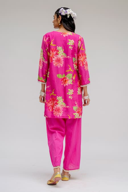 Chrkha Chanderi Silk Printed Tunic & Pant Set 