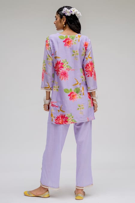 Chrkha Printed Chanderi Silk Tunic & Pant Set 