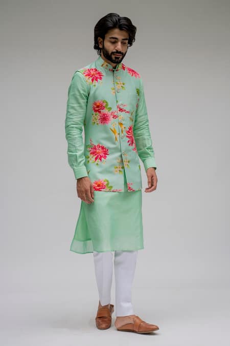 Chrkha Chanderi Silk Bundi & Kurta Set 