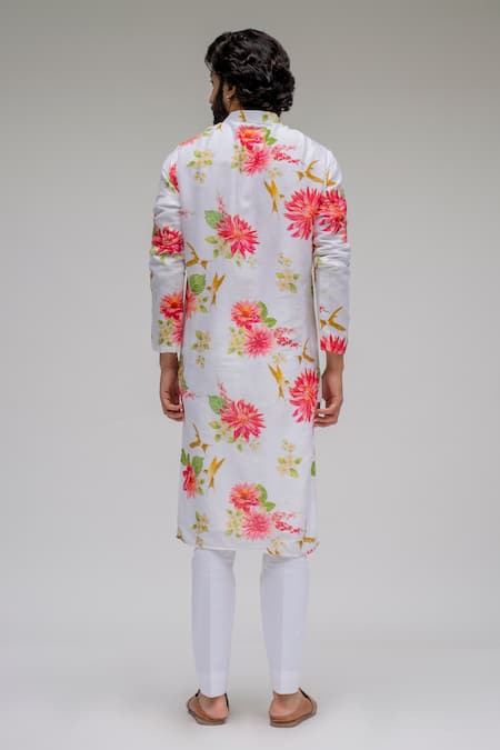 Chrkha Floral Motif Chanderi Kurta Set For Kids