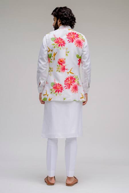 Chrkha Printed Chanderi Silk Bundi & Kurta Set 