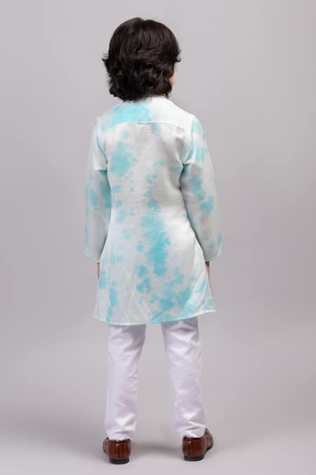 Shop Partykles Blue Cotton, Linen, Silk Sequins, Beads Tie And Dye Kurta Set at Aza Fashions Shop_Partykles_Blue Cotton, Linen, Silk Sequins, Beads Tie And Dye Kurta Set _at_Aza_Fashions
