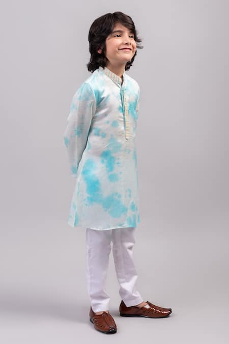 Partykles Blue Cotton, Linen, Silk Sequins, Beads Tie And Dye Kurta Set Online at Aza Fashions Partykles_Blue Cotton, Linen, Silk Sequins, Beads Tie And Dye Kurta Set _Online_at_Aza_Fashions