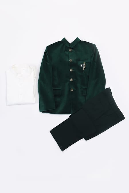 Partykles Green Velvet Jodhpuri And Pant Set