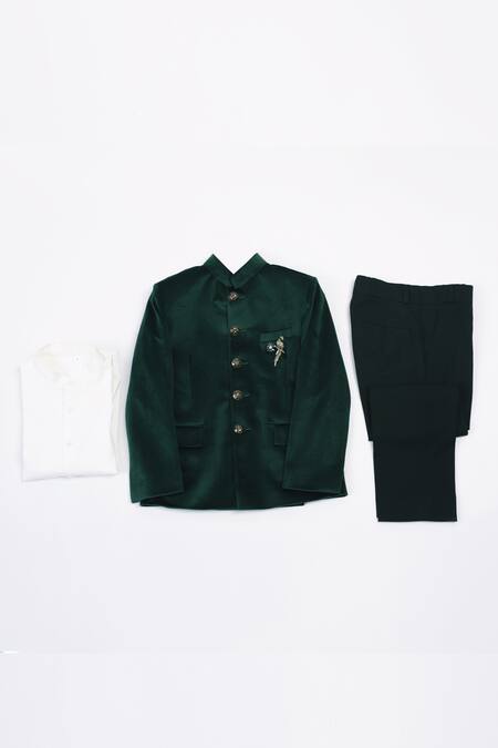 Partykles Green Velvet Jodhpuri And Pant Set Online at Aza Fashions Partykles_Green Velvet Jodhpuri And Pant Set _Online_at_Aza_Fashions