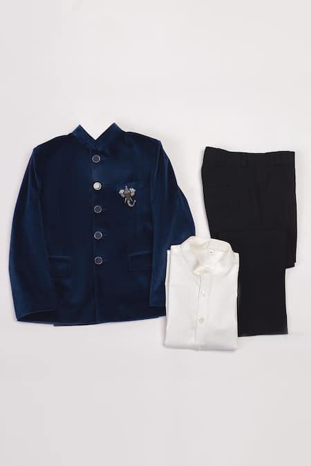 Partykles Blue Velvet, Cotton Jodhpuri And Pant Set Online at Aza Fashions Partykles_Blue Velvet, Cotton Jodhpuri And Pant Set _Online_at_Aza_Fashions