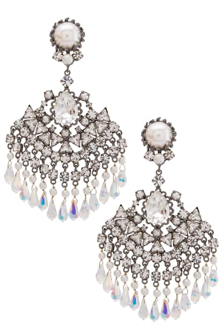 Prerto White Pearls And Crystals Windfall Earrings