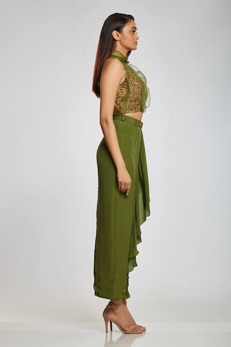 Ohaila Khan Green Crepe Ruffle Skirt Online at Aza Fashions Ohaila Khan_Green Crepe Ruffle Skirt _Online_at_Aza_Fashions