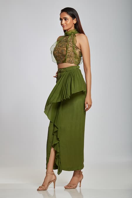 Buy Ohaila Khan Green Crepe Ruffle Skirt Online at Aza Fashions Buy_Ohaila Khan_Green Crepe Ruffle Skirt _Online_at_Aza_Fashions