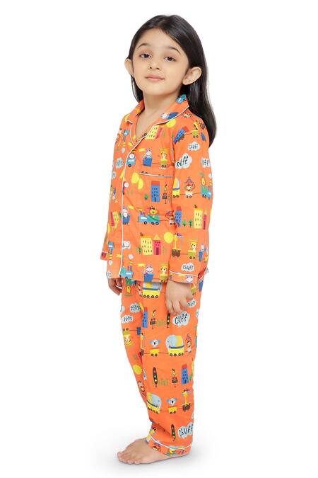 Knitting Doodles Orange Cotton Printed Night Suit  2