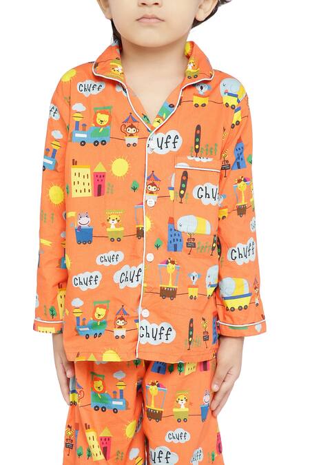 Knitting Doodles Orange Cotton Printed Night Suit  4