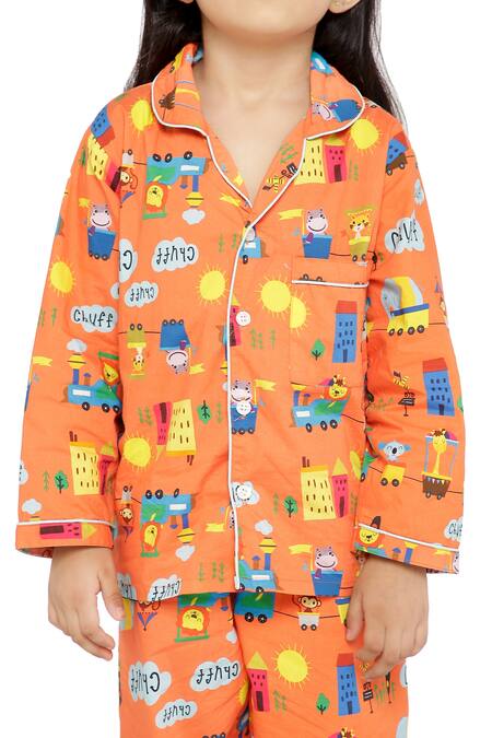 Knitting Doodles Orange Cotton Printed Night Suit  5