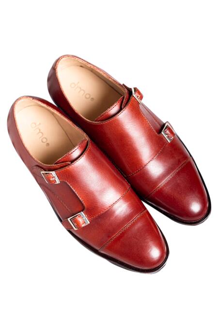 Buy_Dmodot_Red Plain Handcrafted Double Strap Monks_Online_at_Aza_Fashions