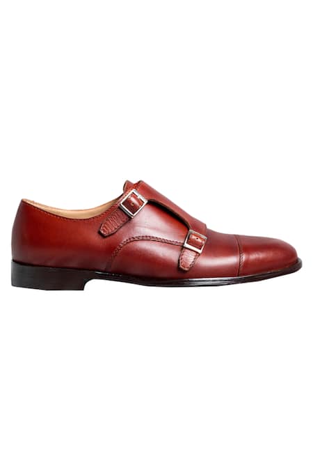 Shop_Dmodot_Red Plain Handcrafted Double Strap Monks_Online_at_Aza_Fashions