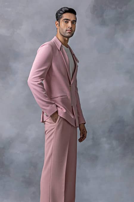 Sarab Khanijou Pink Jersey Plain Zipper Jacket And Pant Set Online at Aza Fashions Sarab Khanijou_Pink Jersey Plain Zipper Jacket And Pant Set _Online_at_Aza_Fashions