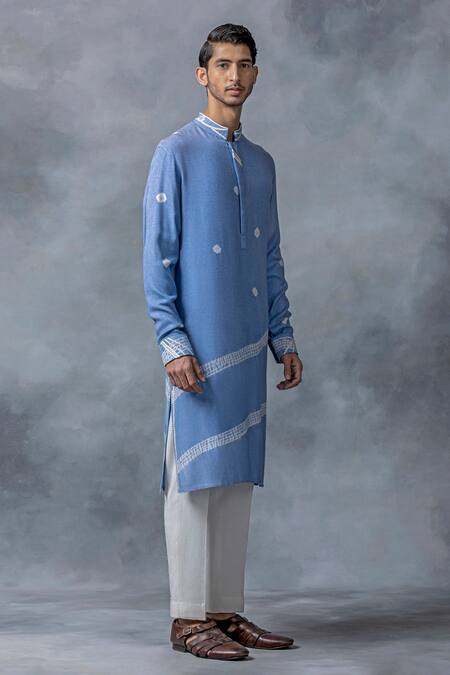 Shop_Sarab Khanijou_Blue Moss Crepe Tie Dye Kurta Set _Online_at_Aza_Fashions