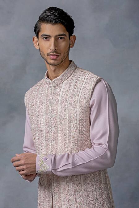 Buy Sarab Khanijou Pink Silk, Modal Pearls, Embroidery Thread And Work Waist Coat & Kurta Set Online at Aza Fashions Buy_Sarab Khanijou_Pink Silk, Modal Pearls, Embroidery Thread And Work Waist Coat & Kurta Set _Online_at_Aza_Fashions