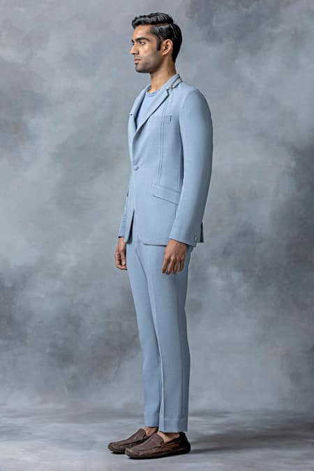 Sarab Khanijou Sky Blue Jersey Zipper Detailed Blazer And Pant Set Online at Aza Fashions Sarab Khanijou_Sky Blue Jersey Zipper Detailed Blazer And Pant Set _Online_at_Aza_Fashions