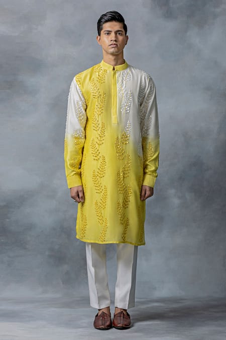 Buy Sarab Khanijou Yellow Cotton Silk Embroidery Mirror Kurta Set Online at Aza Fashions Buy_Sarab Khanijou_Yellow Cotton Silk Embroidery Mirror Kurta Set _Online_at_Aza_Fashions