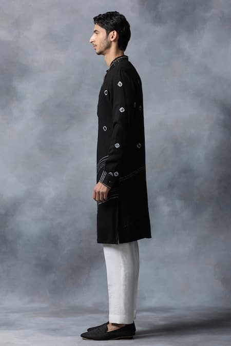 Sarab Khanijou_Black Moss Crepe Plain Tie Dye Pattern Kurta Set _Online_at_Aza_Fashions