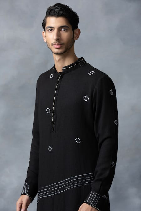 Shop_Sarab Khanijou_Black Moss Crepe Plain Tie Dye Pattern Kurta Set _Online_at_Aza_Fashions