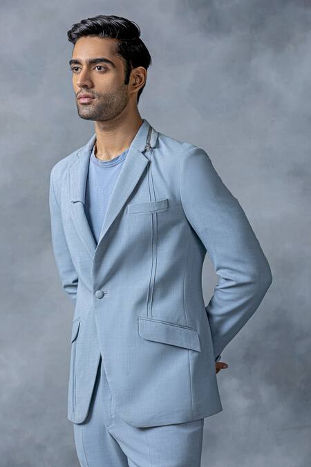 Shop Sarab Khanijou Sky Blue Jersey Zipper Detailed Blazer And Pant Set Online at Aza Fashions Shop_Sarab Khanijou_Sky Blue Jersey Zipper Detailed Blazer And Pant Set _Online_at_Aza_Fashions