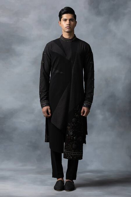 Sarab Khanijou_Green Sandwash Printed Polka Dot Panelled Kurta Set _Online_at_Aza_Fashions