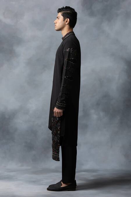 Buy_Sarab Khanijou_Green Sandwash Printed Polka Dot Panelled Kurta Set _Online_at_Aza_Fashions