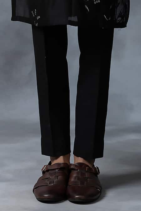 Sarab Khanijou_Black Chanderi Silk Embroidery Sequin Placement Kurta Set _at_Aza_Fashions