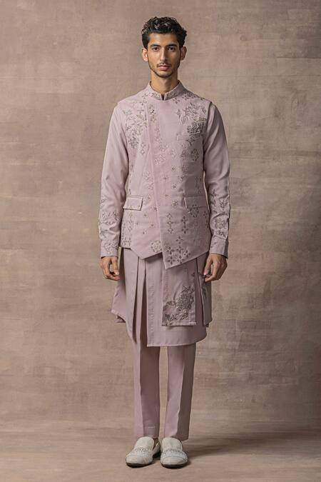 Buy Sarab Khanijou Purple Crepe Embroidery Applique Work Waist Coat And Panelled Kurta Set Online at Aza Fashions Buy_Sarab Khanijou_Purple Crepe Embroidery Applique Work Waist Coat And Panelled Kurta Set _Online_at_Aza_Fashions