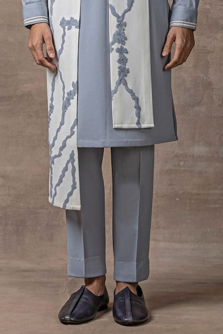 Sarab Khanijou Grey Jersey Embroidery Floral Applique Kurta Set at Aza Fashions Sarab Khanijou_Grey Jersey Embroidery Floral Applique Kurta Set _at_Aza_Fashions