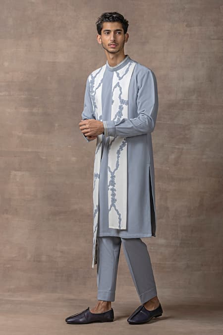 Buy Sarab Khanijou Grey Jersey Embroidery Floral Applique Kurta Set Online at Aza Fashions Buy_Sarab Khanijou_Grey Jersey Embroidery Floral Applique Kurta Set _Online_at_Aza_Fashions