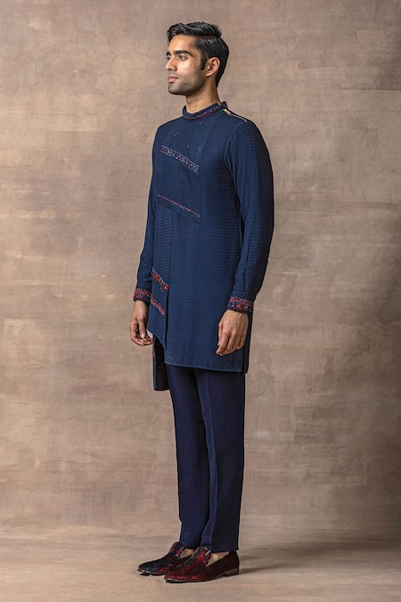 Buy_Sarab Khanijou_Blue Silk Pearls, Embroidery Thread Kurta Set _Online_at_Aza_Fashions