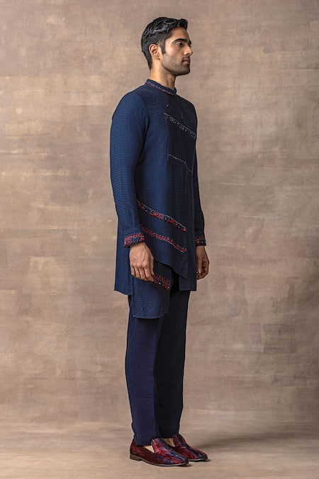 Shop_Sarab Khanijou_Blue Silk Pearls, Embroidery Thread Kurta Set _Online_at_Aza_Fashions