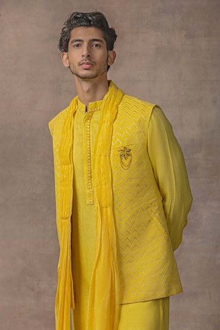 Buy Sarab Khanijou Yellow Modal, Mohair Draped Waist Coat And Kurta Set Online at Aza Fashions Buy_Sarab Khanijou_Yellow Modal, Mohair Draped Waist Coat And Kurta Set _Online_at_Aza_Fashions