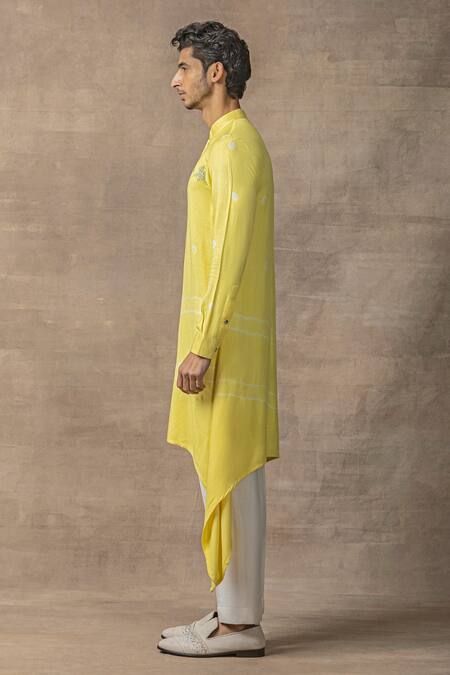 Buy_Sarab Khanijou_Yellow Moss Crepe Plain Tie Dye Full Sleeve Kurta Set _Online_at_Aza_Fashions