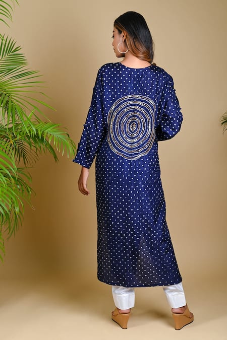 Shop_Dyelogue_Blue Mulberry Silk Bandhani Kurta _at_Aza_Fashions