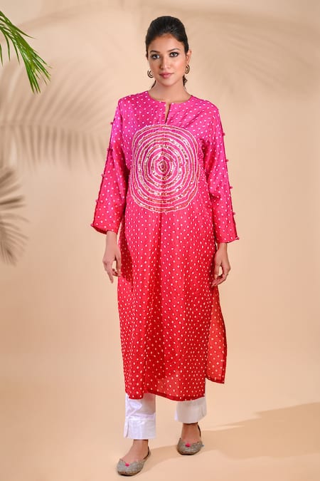 Dyelogue Pink Mulberry Silk Bandhani Kurta 