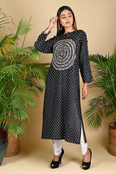 Dyelogue Black Mulberry Silk Sequin Embroidered Bodice Kurta 
