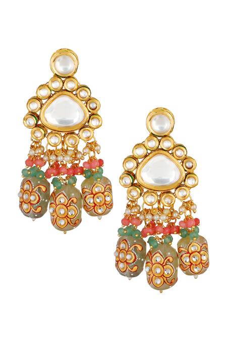 Buy_ChhavI'S Jewels_Gold Plated Stones, Beads, Zari Kundan Pendant Drop Choker Set_Online_at_Aza_Fashions