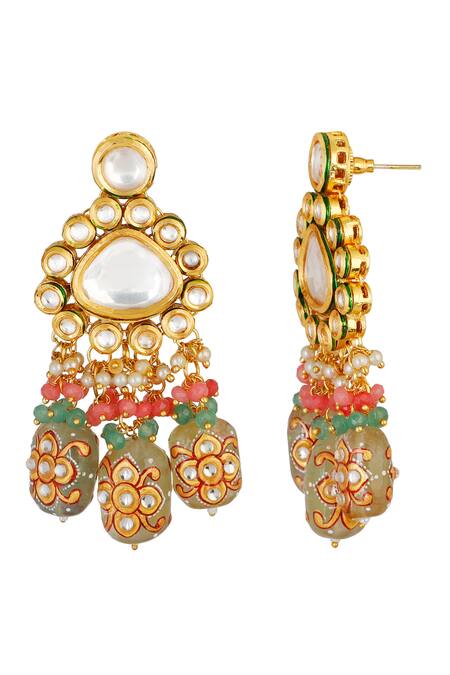 Shop_ChhavI'S Jewels_Gold Plated Stones, Beads, Zari Kundan Pendant Drop Choker Set_Online_at_Aza_Fashions