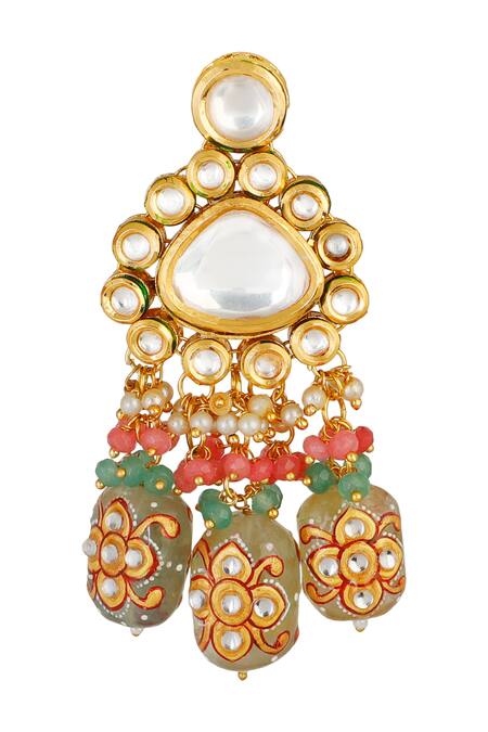 ChhavI'S Jewels_Gold Plated Stones, Beads, Zari Kundan Pendant Drop Choker Set_at_Aza_Fashions