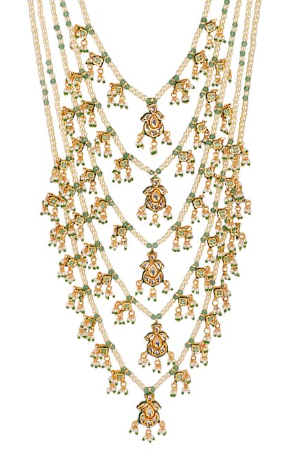 ChhavI'S Jewels_Gold Plated Kundan Bead Layered Necklace _Online_at_Aza_Fashions