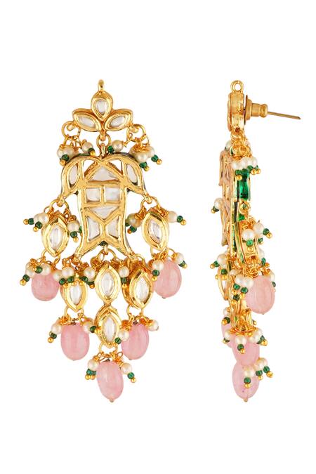 ChhavI'S Jewels_Gold Plated Piping, Studs Bead Drop Dangler Earrings _Online_at_Aza_Fashions