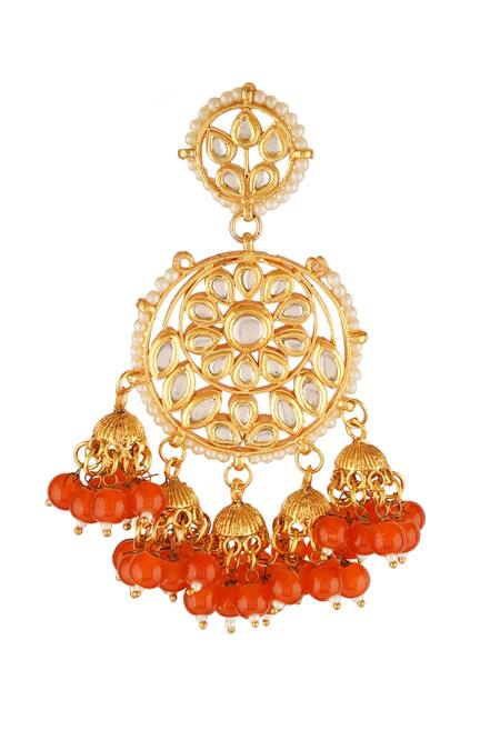 Buy_ChhavI'S Jewels_Gold Plated Piping, Beads, Diamonds Drop Chandbali Earrings _Online_at_Aza_Fashions