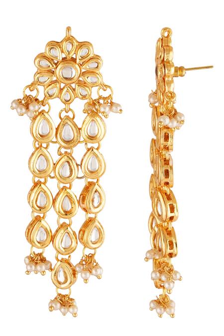 ChhavI'S Jewels_Gold Plated Diamonds, Stones Studded Dangler Earrings _Online_at_Aza_Fashions