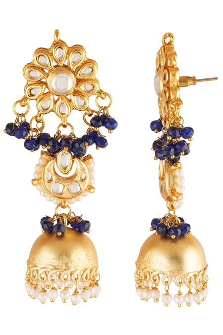 ChhavI'S Jewels_Blue Gota Patti Carved Dangler Earrings _Online_at_Aza_Fashions