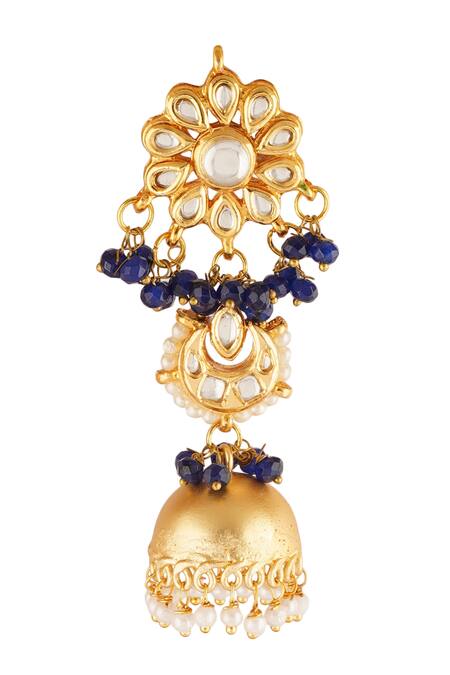 Buy_ChhavI'S Jewels_Blue Gota Patti Carved Dangler Earrings _Online_at_Aza_Fashions