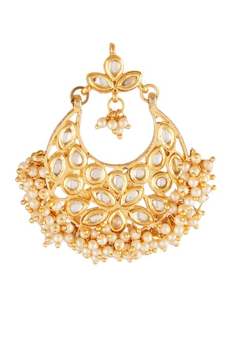 Buy_ChhavI'S Jewels_Gold Plated Chains, Beads Drop Chandbali Earrings _Online_at_Aza_Fashions