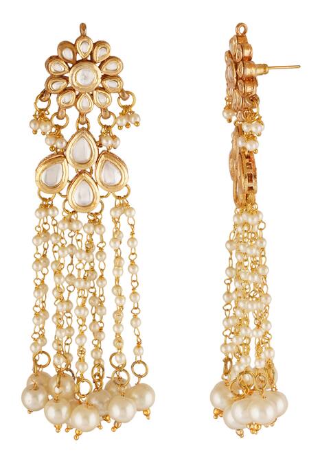 ChhavI'S Jewels_Gold Plated Piping, Beads Drop Dangler Earrings _Online_at_Aza_Fashions